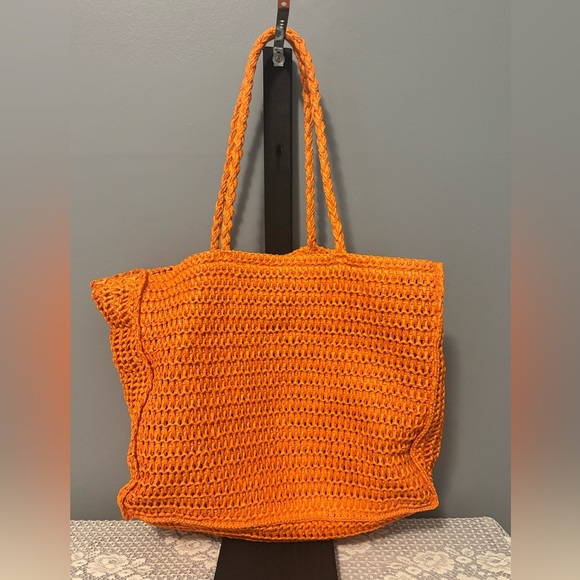 Neon Orange and Pink “Out of Office” Raffia Tote - New without tags - Picture 3 of 7